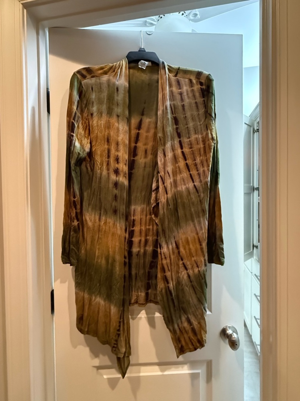 Women’s Olive & Brown Tie-Dye Open Front Cardigan